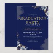 Elegant Blue en Gold Afstuderen Kaart (Voorkant / Achterkant)