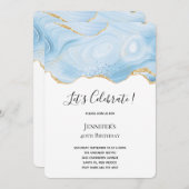 Elegant Blue en Gold Agate Background Birthday Kaart (Voorkant / Achterkant)