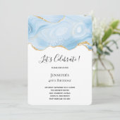 Elegant Blue en Gold Agate Background Birthday Kaart (Staand voorkant)