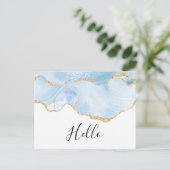 Elegant Blue en Gold Agate Border Hallo Briefkaart (Staand voorkant)