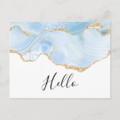 Elegant Blue en Gold Agate Border Hallo Briefkaart (Voorkant)