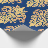 Elegant Blue en Gold Classic Damask Pattern Cadeaupapier (Hoek)