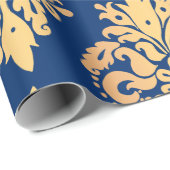Elegant Blue en Gold Classic Damask Pattern Cadeaupapier (Rol Hoek)