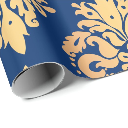Elegant Blue en Gold Classic Damask Pattern Cadeaupapier (Rol Hoek)