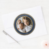 Elegant Blue en Gold Custom Photo Ronde Sticker (Envelop)