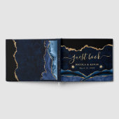 Elegant Blue en Gold Faux Glitter Agate Wedding Gastenboek (Volledig)