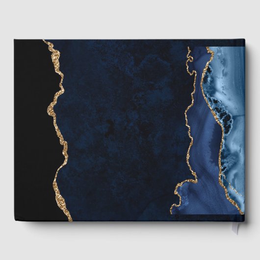 Elegant Blue en Gold Faux Glitter Agate Wedding Gastenboek (Achterkant)