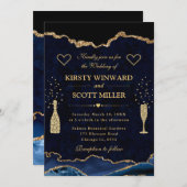 Elegant Blue en Gold Faux Glitter Agate Wedding Kaart (Voorkant / Achterkant)