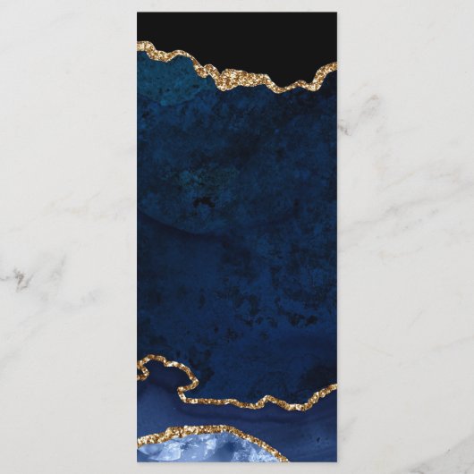 Elegant Blue en Gold Faux Glitter Agate Wedding Menu (Achterkant)
