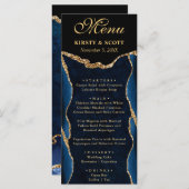 Elegant Blue en Gold Faux Glitter Agate Wedding Menu (Voorkant / Achterkant)