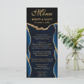 Elegant Blue en Gold Faux Glitter Agate Wedding Menu (Staand voorkant)
