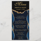 Elegant Blue en Gold Faux Glitter Agate Wedding Menu (Voorkant)