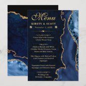 Elegant Blue en Gold Faux Glitter Agate Wedding Menu (Voorkant / Achterkant)