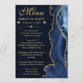 Elegant Blue en Gold Faux Glitter Agate Wedding Menu (Voorkant)