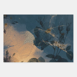 Elegant Blue en Gold Floral  Inpakpapier Vel