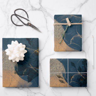 Elegant Blue en Gold Floral Inpakpapier Vel