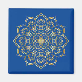 Elegant Blue en Gold Floral Mandala Pattern Magneet