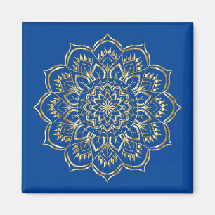 Elegant Blue en Gold Floral Mandala Pattern Magneet