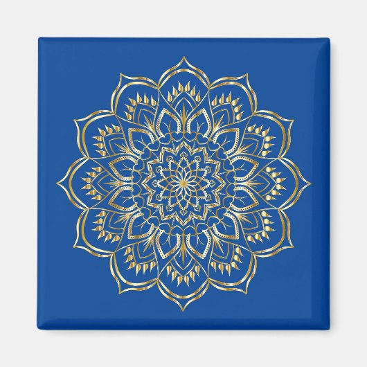 Elegant Blue en Gold Floral Mandala Pattern Magneet (Voorkant)