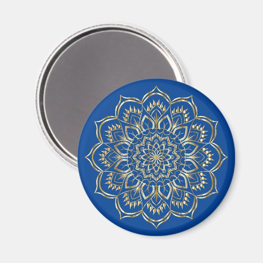 Elegant Blue en Gold Floral Mandala Pattern Magneet (Voorkant / Achterkant)