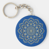 Elegant Blue en Gold Floral Mandala Pattern Sleutelhanger (Voorkant)