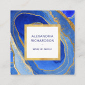 Elegant Blue en Gold Geode Vierkante Visitekaartje (Voorkant)