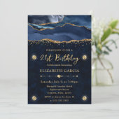Elegant Blue en Gold Glitter Agate 21st Birthday Kaart (Staand voorkant)