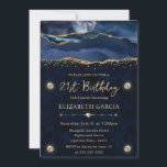 Elegant Blue en Gold Glitter Agate 21st Birthday Kaart<br><div class="desc">Elegant Navy Blue en Gold Glitter Agate met een marmer textuurachtergrond en gouden diamanten</div>