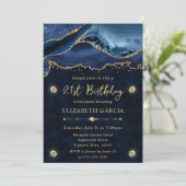 Elegant Blue en Gold Glitter Agate 21st Birthday Kaart (Staand voorkant)