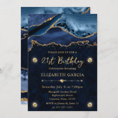 Elegant Blue en Gold Glitter Agate 21st Birthday Kaart (Voorkant / Achterkant)
