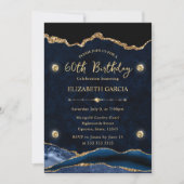 Elegant Blue en Gold Glitter Agate 60th Birthday Kaart (Voorkant)