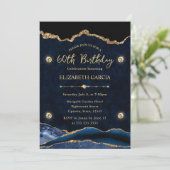 Elegant Blue en Gold Glitter Agate 60th Birthday Kaart (Staand voorkant)