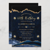 Elegant Blue en Gold Glitter Agate 60th Birthday Kaart (Voorkant / Achterkant)