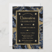 Elegant Blue en Gold Glitter Agate Quinceanera Kaart (Voorkant)