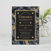 Elegant Blue en Gold Glitter Agate Quinceanera Kaart (Staand voorkant)