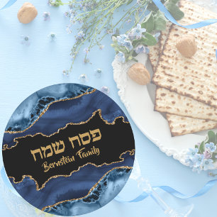 Elegant Blue en Gold Jewish Holiday Passover Ronde Sticker