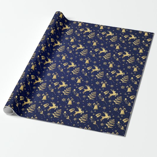 Elegant Blue en Gold Kerstmis cadeau Cadeaupapier (Uitgerold)