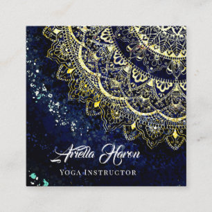 Elegant Blue en Gold Mandala Art Yoga Instructor Vierkante Visitekaartje