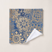 Elegant Blue en Gold Mandala Pattern Bad Handdoek (Wasdoekje)