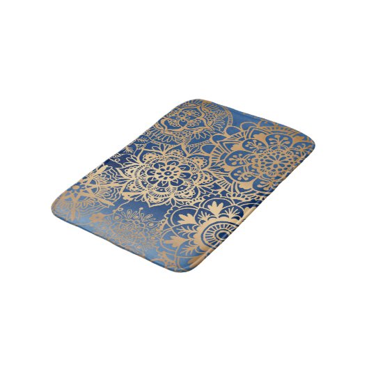 Elegant Blue en Gold Mandala Pattern Badmat (Gekanteld)
