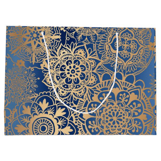 Elegant Blue en Gold Mandala Pattern Groot Cadeauzakje (Achterkant)