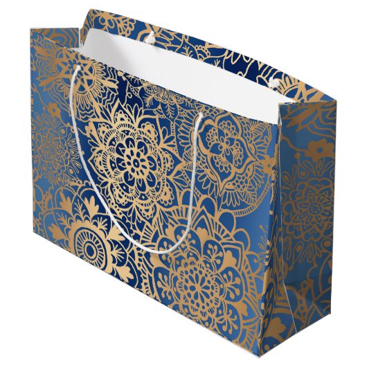 Elegant Blue en Gold Mandala Pattern Groot Cadeauzakje (Achterkant Gekanteld)