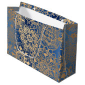 Elegant Blue en Gold Mandala Pattern Groot Cadeauzakje (Voorkant Gekanteld)