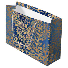Elegant Blue en Gold Mandala Pattern Groot Cadeauzakje