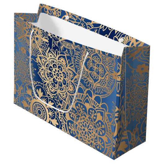 Elegant Blue en Gold Mandala Pattern Groot Cadeauzakje (Voorkant Gekanteld)