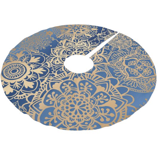 Elegant Blue en Gold Mandala Pattern Kerstboom Rok (Gekanteld)