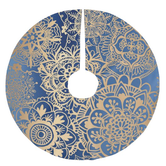 Elegant Blue en Gold Mandala Pattern Kerstboom Rok (Voorkant)