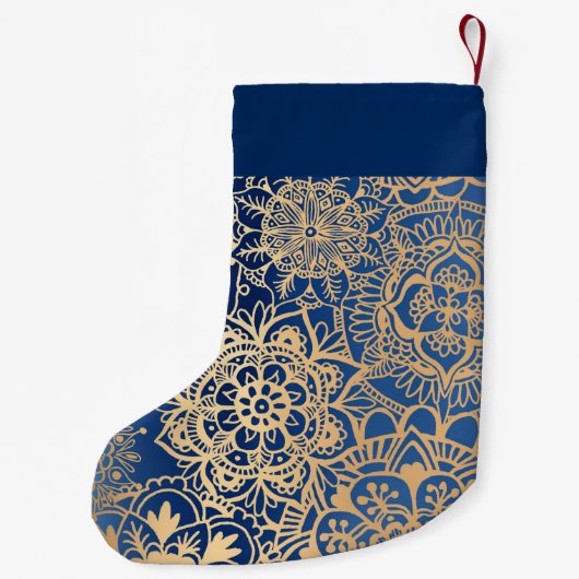 Elegant Blue en Gold Mandala Pattern Kleine Kerstsok (Achterkant)