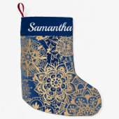 Elegant Blue en Gold Mandala Pattern Kleine Kerstsok (Voorkant)