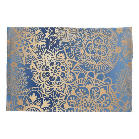 Elegant Blue en Gold Mandala Pattern Kussensloop (Achterkant-Links)